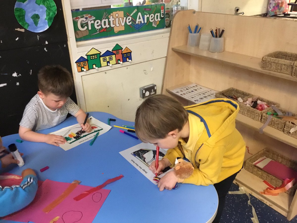 The boys are busy designing some underpants for the dinosaurs to wear. #RBL #EYFS