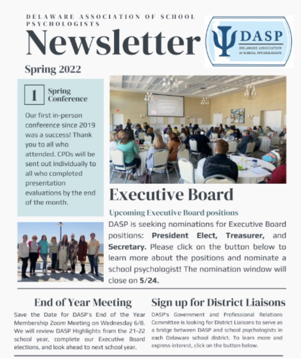 dasponline's tweet photo. 📣 Hey DASP peeps, check out some updates about recent and upcoming events. Also, don’t forget to submit nominations for the Executive Board and District Liaisons. Links in bio! ⬆️ https://t.co/YOxzoscKn4