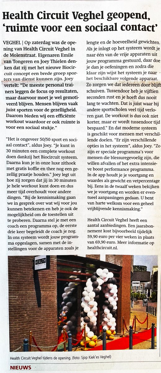 Wij wensen Emile en Joey van HEALTH circuit succes in onze Molenstraat Veghel.