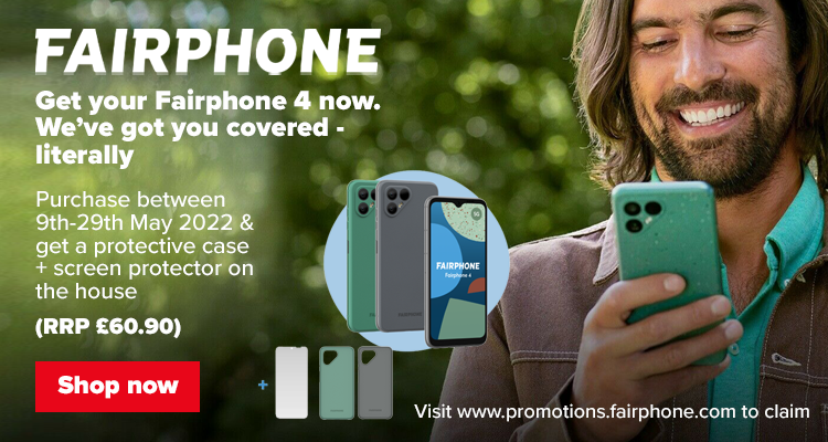 Sustainability has never been this powerful.

Designed to last, the <a href="/Fairphone/">Fairphone</a> 4 has 5G speed, great battery life &amp; a premium dual-camera. And now buy a Fairphone 4 between 9th-29th May to claim your FREE protective case &amp; screen protector (worth £60.90)

bit.ly/OOFairphonePro…