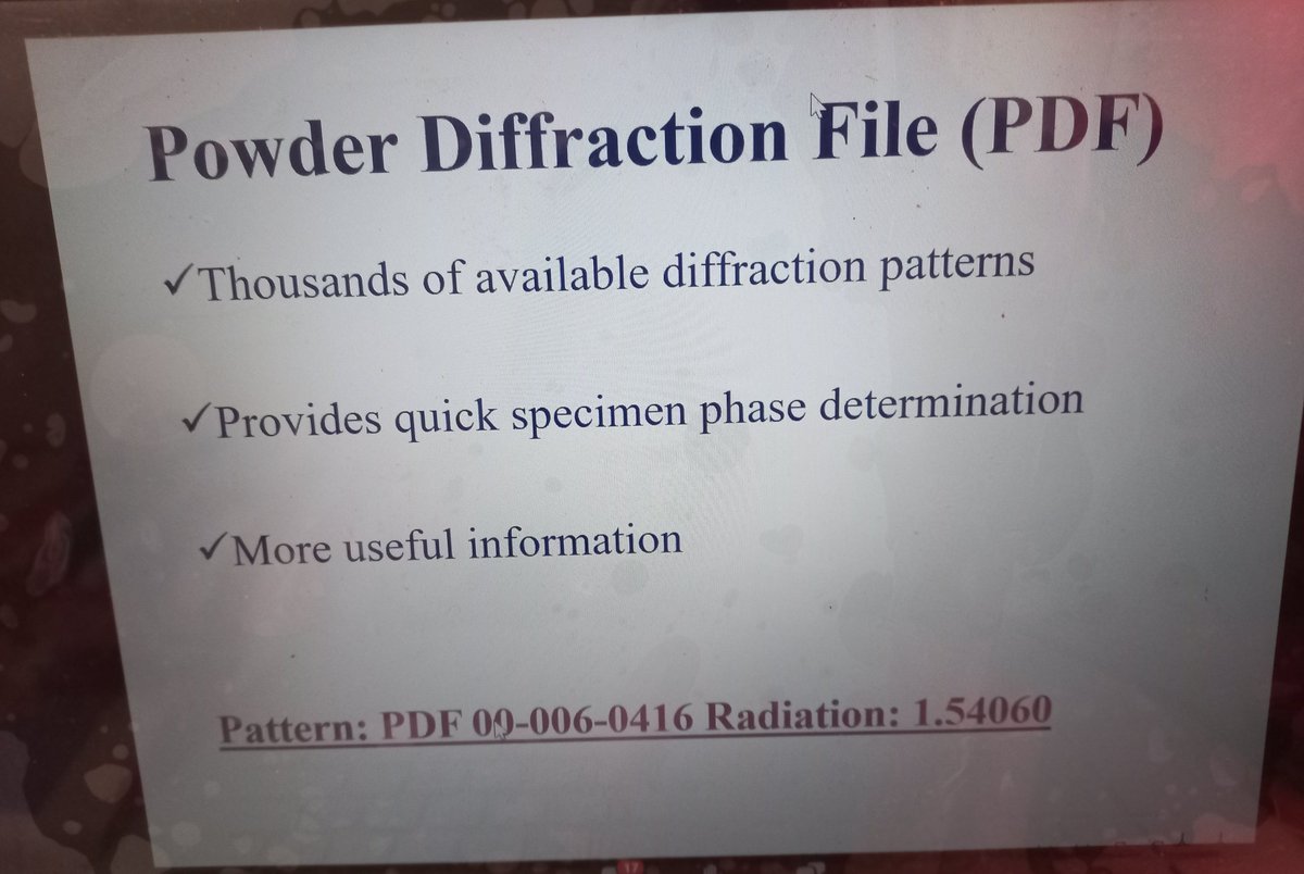 LadyBih1's tweet photo. From the data bases for XRD, different informations can be gotten on your samples.
@InMicroscopy and
@Microscopy_za
#WA_Microscopy2022
#MicroscopyWorkshop
#AfricanMicroscopySeries
#InclusiveMicroscopy
#SampleprepIsKEY
#Novicemicroscopist
#LethaZonke https://t.co/tz8i901dSM
