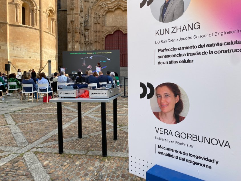 cenie_es's tweet photo. Seguimos en #AgeOpenScience con #VeraGorbunova de @UofR. Sigue la charla sobre mecanismos de longevidad y estabilidad del epigenoma en 
🔴 https://t.co/TRacz6uDRq https://t.co/HVGyrQxTrb