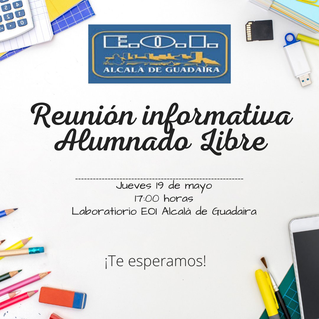 eoialcala's tweet photo. Si te has matriculado como alumno/a libre en nuestra escuela y tienes duda sobre la prueba, te esperamos el jueves 19 de mayo a las 17:00 horas para una reunión informativa. https://t.co/ai3Wn7a42W