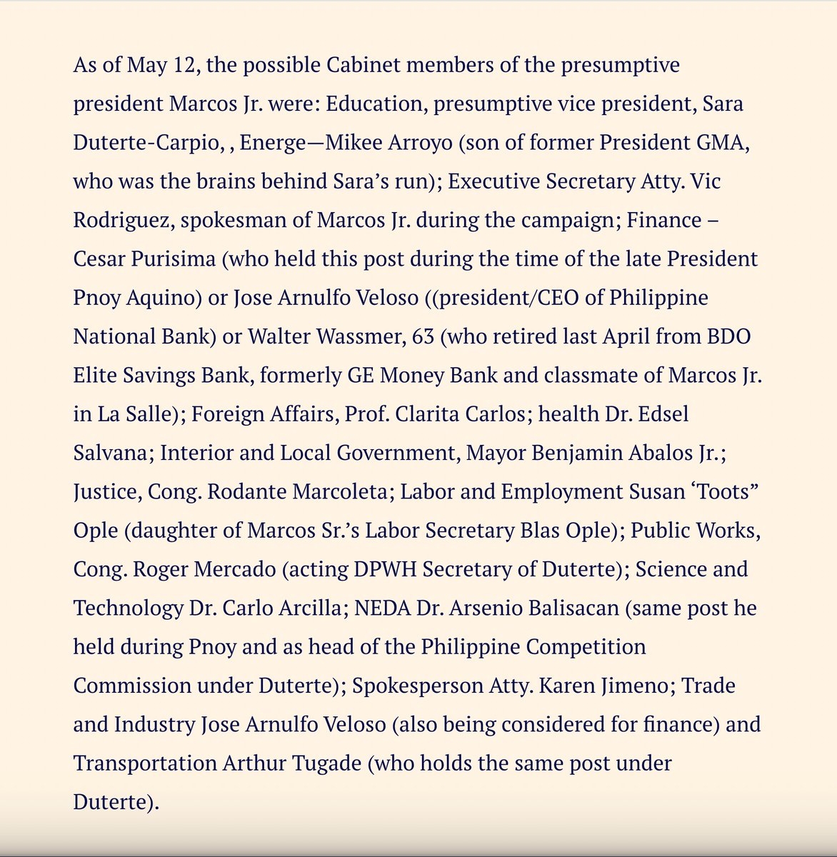 mlq3's tweet photo. I was right on Marcoleta &amp; Wassmer; I still think it will be Al Tengco in DPWH; you know the balance of power when Energy goes to Mikee Arroyo and Transport remains with Tugade. 2010-16 era names for economic team is necessary to calm the markets. https://t.co/v3jnAoyWzH https://t.co/NL8kNhhHP6