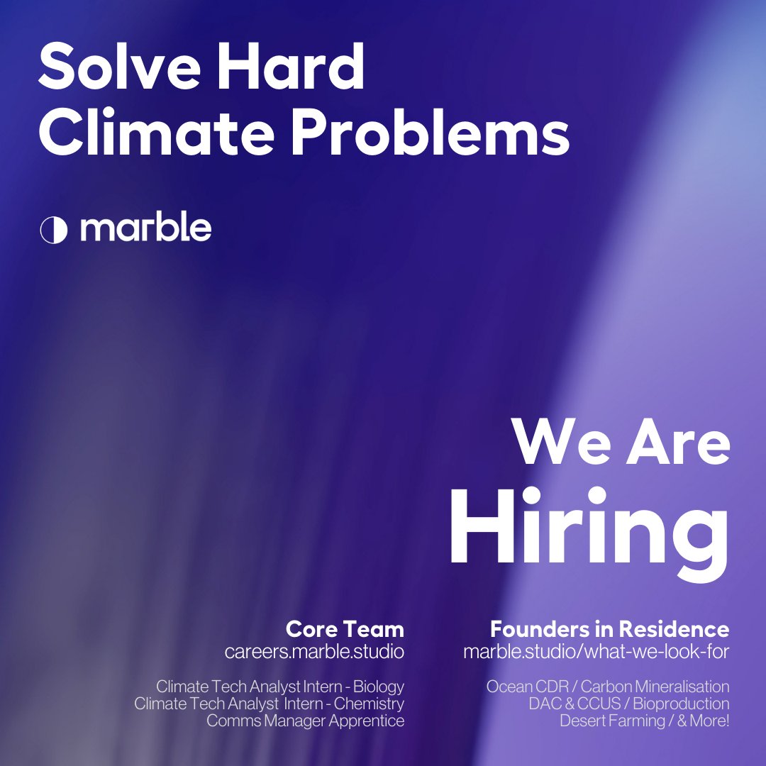 Come and solve hard climate problems with us 🌍

We are looking for both Founders in Residence and superstars on the programme side 🚀

Join us to build #climatetech companies to eliminate at least a gigation of CO2eq from annual emissions.

🧵 1/x