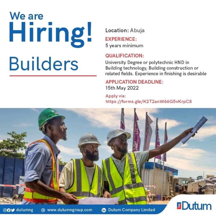 AborisadeAdeto1's tweet photo. Vacancy @ Abuja
Job Title: Builders
.
.
.
Copy link at the comment section
.
...
.
.
.
#HelloGod #ElegbejeAdo @woye1 @OgbeniDipo @hannytalker @aproko_doctor @sametoolz #hire
............ https://t.co/7LNkc0gaX2