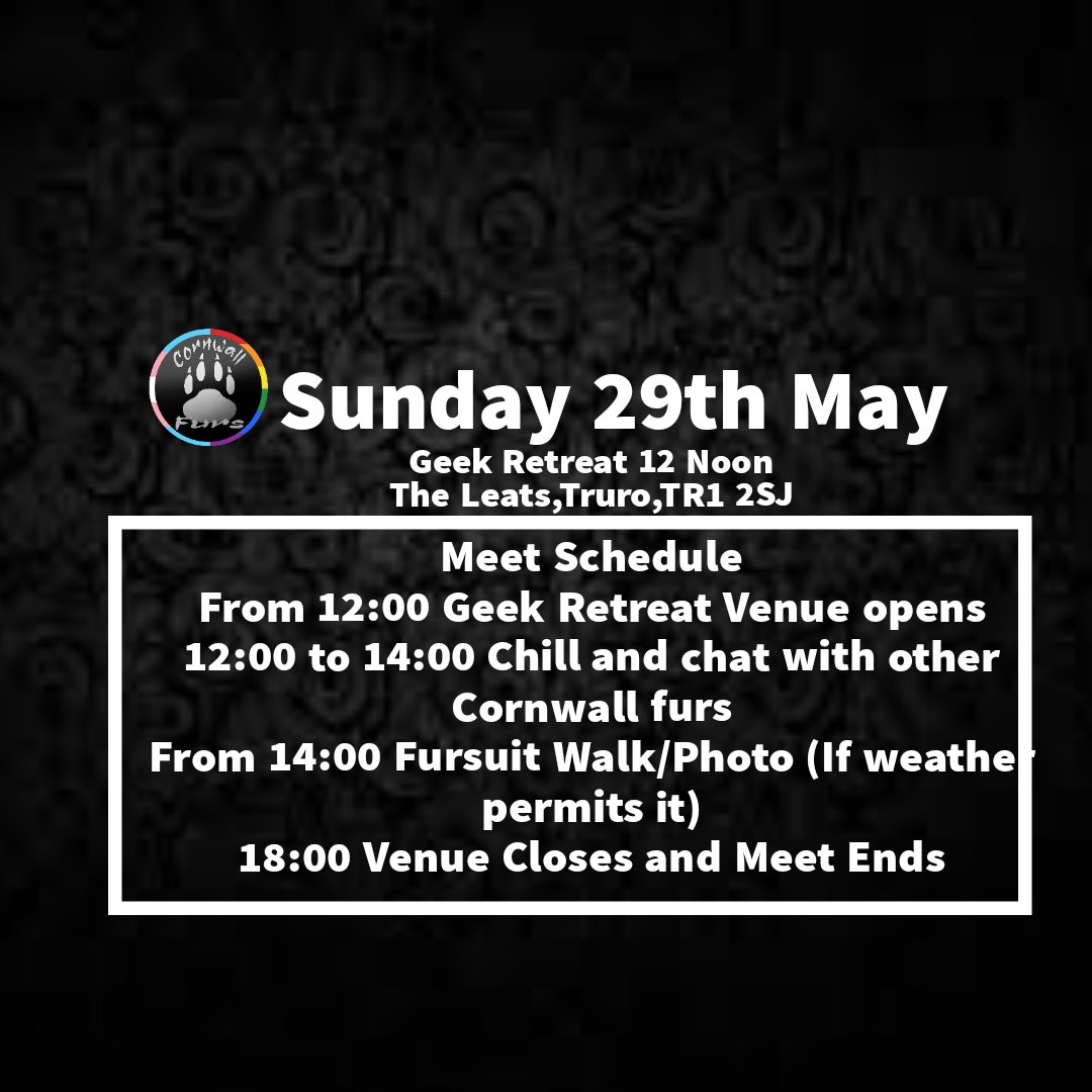 TheCornwallFurs's tweet photo. This months meet is starting to get closer to us and with it now only been 2 weeks and 3 days away who's excited πΊπΊ #cornwallfurs https://t.co/tMWpqg4qz6