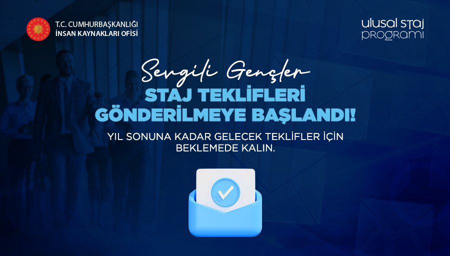ulusalstajprg's tweet photo. Gençler! Staj başvurularınız doğrultusunda işverenlerimiz tekliflerini sunmaya başladı.

Yıl sonuna kadar alacağınız teklifler için https://t.co/xaDbICvJAd’yi takipte kalın. Tüm staj imkânlarımızla #SeninİçinSeferbiriz! @tccbiko @kariyerkapisi https://t.co/JLTasHixks