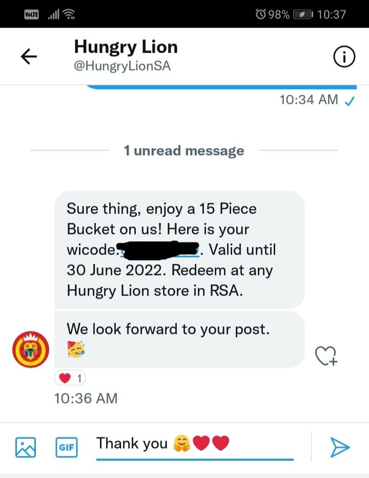 sliyow_magolide's tweet photo. Hungry lion just made ma morning 🦁😀I'm going to enjoy my 15 piece sharing with friends and family 😊😊go check out today's menu at yur nearest @hungrylion store ❤️❤️
#HappyNurseDay
#HungryLikeALion https://t.co/eHSonrkvoa