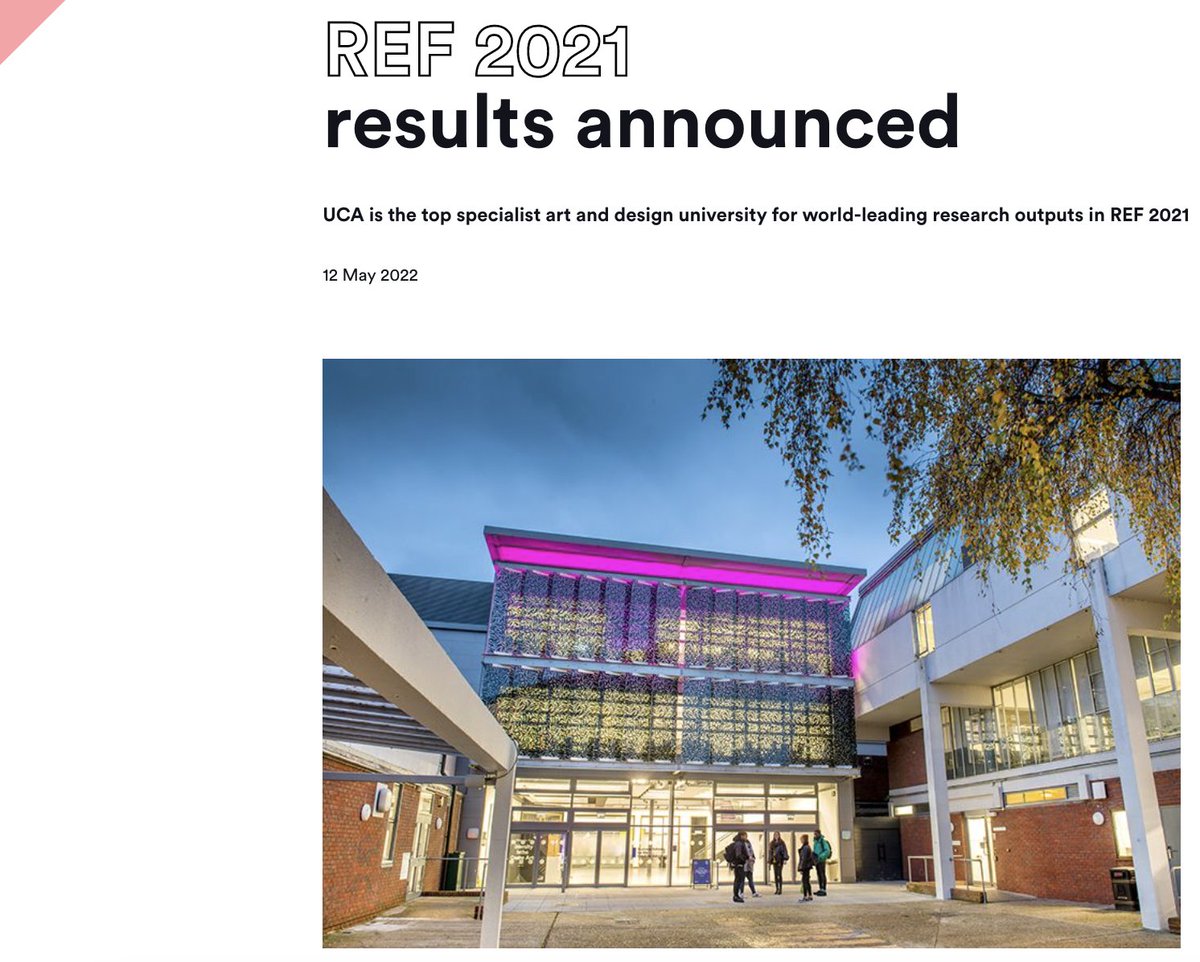 REF 2021 results announced:
UCA is the top specialist art and design university for world-leading research outputs in REF 2021