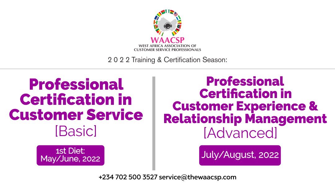 EmployMeNg's tweet photo. Great News!

EmployMe E-learning &amp; Customer Service Nigeria will conduct the 2022 professional certification in customer service [basic] by West Africa Ass’ of Customer Service Professionals  @waacsp 
as official training affiliate in Nigeria

The #Thread explains..
Pls RT/share https://t.co/2UdiUbTlO8