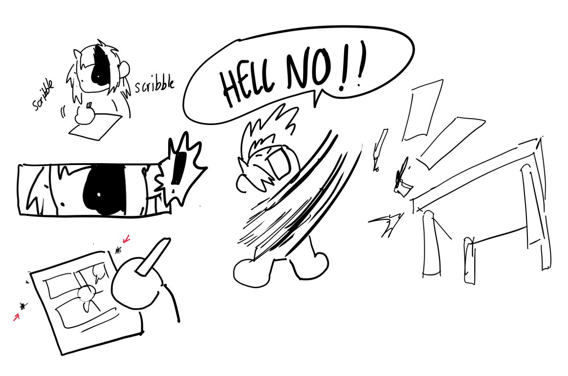 as im working traditionally on my pages, i give myself jump scares with the eraserpoop on my table that look like tiny spiders 