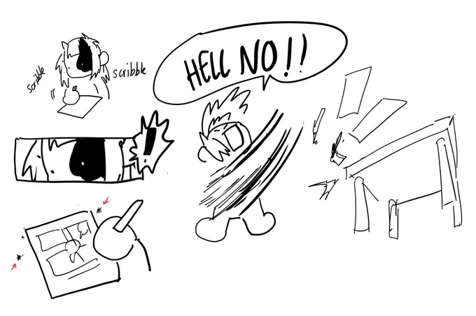 as im working traditionally on my pages, i give myself jump scares with the eraserpoop on my table that look like tiny spiders 