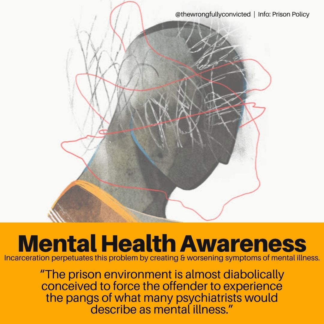thewrongfullyc's tweet photo. #MentalHealthAwarenessMonth 
Prison creates or exacerbates mental health illnesses. 

https://t.co/QEwq5dkwFv

#cdc #prisonreform #US https://t.co/lCg34uttCB