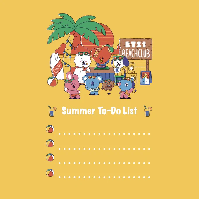The sun is getting hotter☀️, and summer is just around the corner!

What are your plans? Anything exciting on your mind??

Write them all down on BT21's special to-do list🥰📝

#BT21 #summer #summerplans #todolist 
