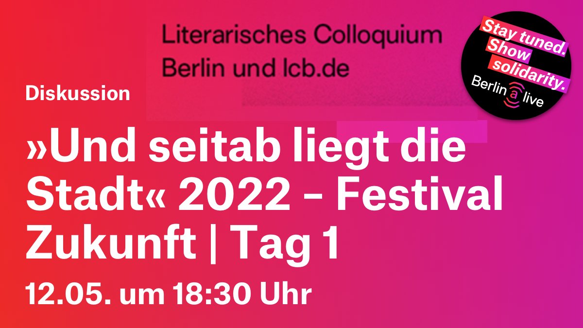 »Und seitab liegt die Stadt«

Shida Bazyar &amp; Emma Braslavsky haben zwölf Gäste eingeladen und werden in 6 Tandem-Panels in Zukünfte reisen, brennende Fragen diskutieren und im Austausch mit dem Publikum sein über mögliche Ansätze.

Mehr Infos dazu unter:
t1p.de/qy7mi