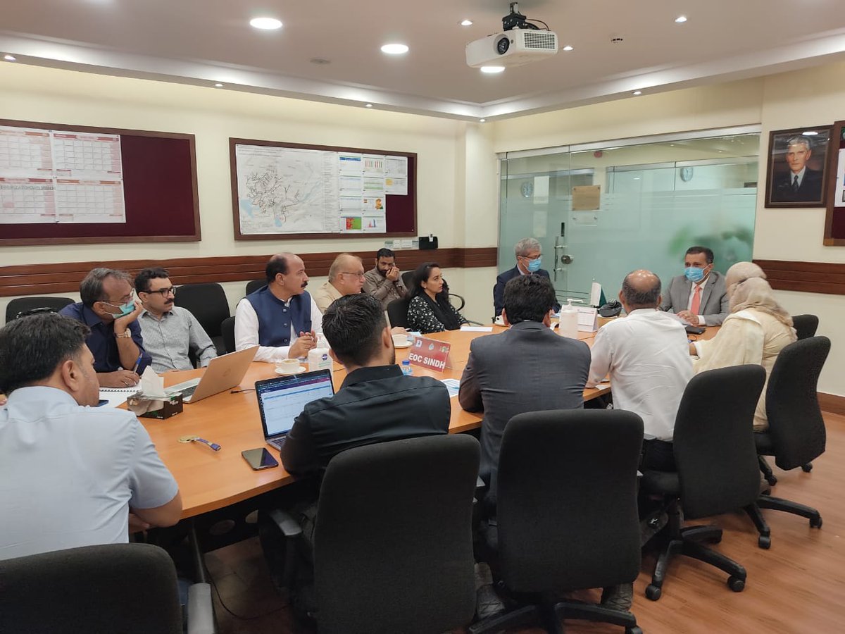 SindhHealthDpt's tweet photo. Secretary Health, Sindh, Zulfiqar Shah chaired a meeting that was held the EOC Karachi to review the steps that need to be taken in order to get ahead of the effects of the new Omicron sub-variant, called BA.2.12.1. Booster shots of the covid vaccine are recommended #SindhHealth https://t.co/YKm9tXYM7K