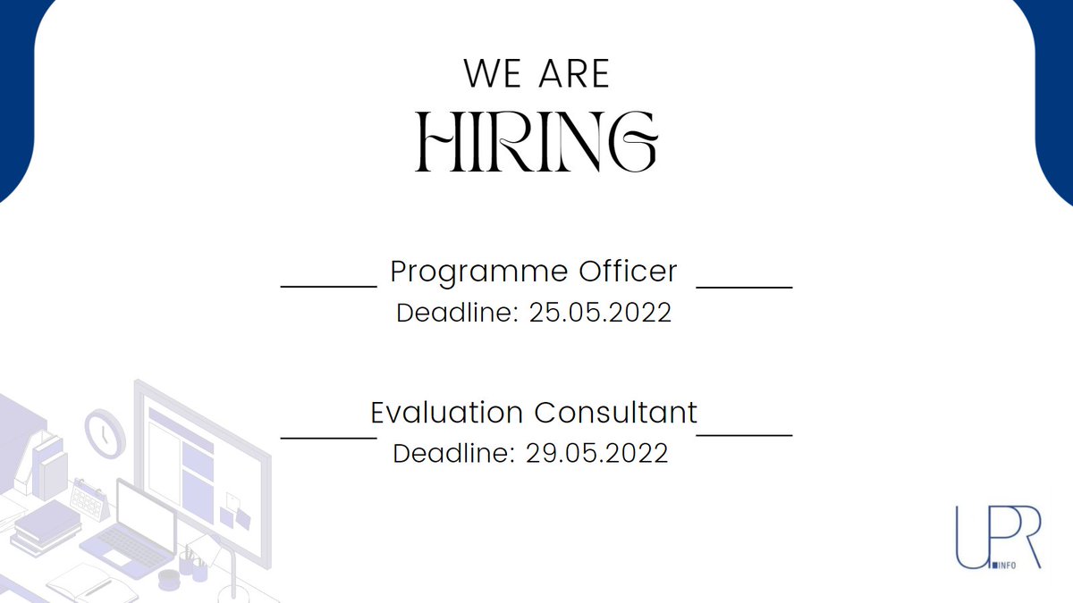 More job opportunities at UPR Info!

We are looking for a Programme Officer and an Evaluation Consultant. 
All information regarding the vacancies can be found here: bit.ly/38hQXrB

For any questions, feel free to contact us!