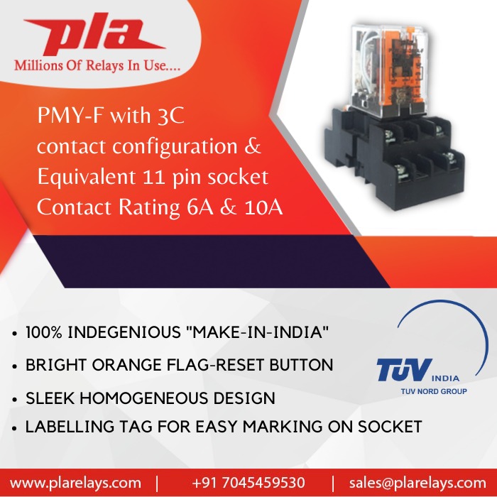 PlaRelays's tweet image. New Launch!!!
PMY-F with 3C
Contact Configuration
&amp;amp; equivalent 11 pin socket 
Contact Rating 6A
 &amp;amp; 10A 
plarelays.com
sales@plarelays.com
#plarelays #pluguinrelay #sip #ply #contact #application #series #configuration #mpcn #hcc #pmy #series #manufacturer #pmyf #3c