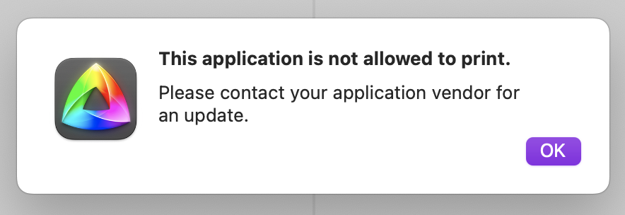 jamesrampton's tweet photo. @kaleidoscopeapp Sadly it seems the MAS version 3.4.1 won’t allow printing. I don’t think this is something I can fix. https://t.co/bGM3m2fJfw