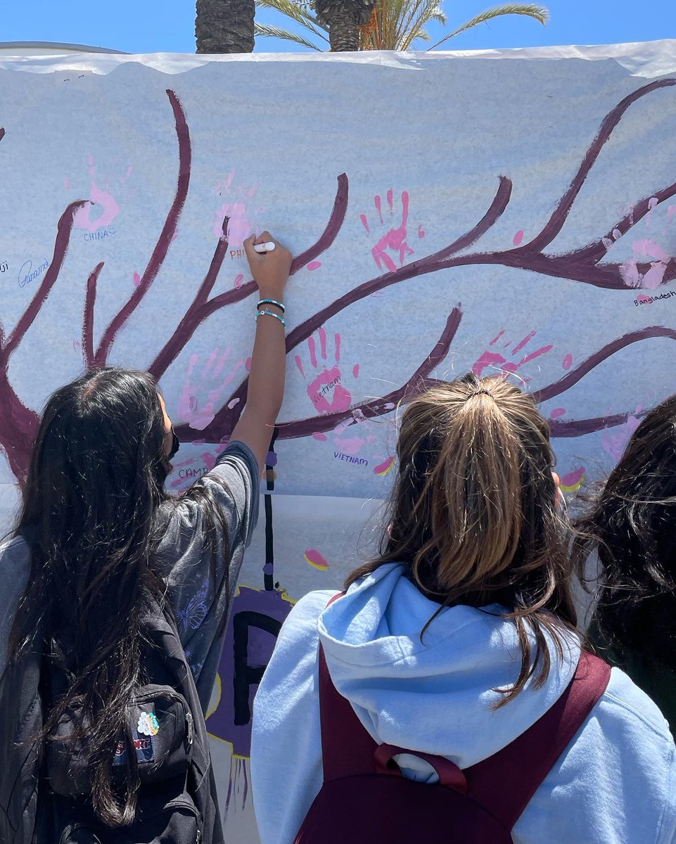 We value and harness the strength of every community. Today Our ASB recognize Asian American  Pacific Islander ( AAPI) May Month. Our students stamped pink handprints on the branches of a cherry blossom tree. Signifying power and unity. <a href="/PowayUnified/">Poway Unified</a> #AAPIHeritageMonth