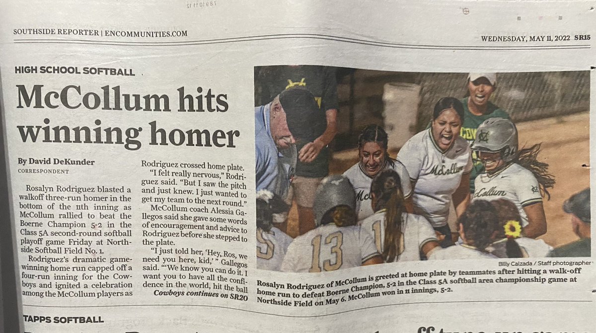 Mchs__Softball's tweet photo. Moments we will forever cherish! The shot heard all over Cowboy Country! Get yourself a Southside Reporter! https://t.co/Mta5J7g4cP