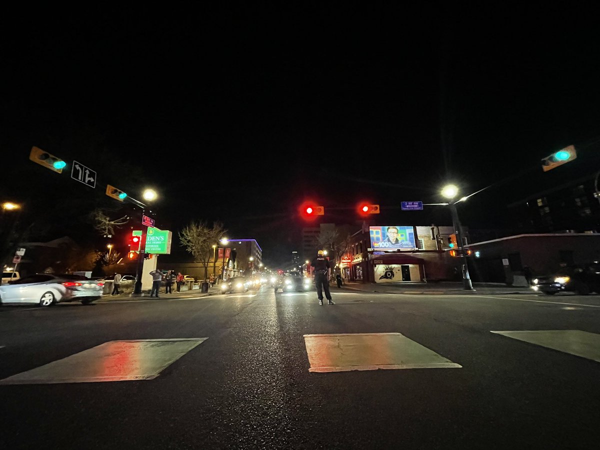 CPSSgtMartin's tweet photo. We are seeing very high volumes of pedestrian traffic along 17 AV as Flames fans exit the Stampede Grounds. There have been no major incidents so far, &amp; the crowd is loud but cooperative and festive. https://t.co/jBXADvDJl2