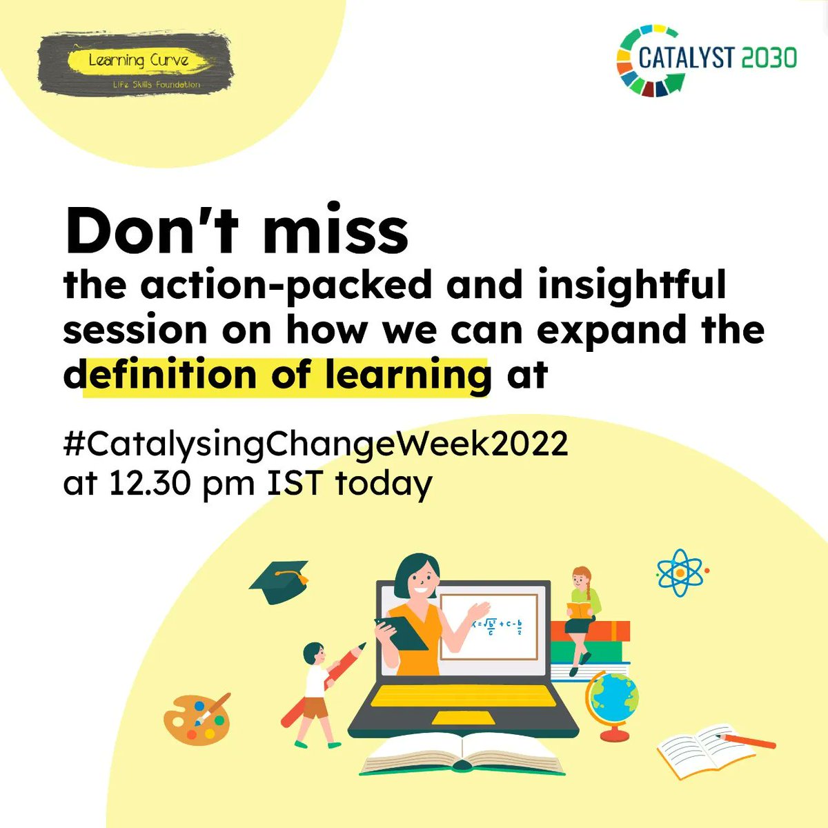 Catch you all live in our session "Expanding the definition of Learning" happening today at 12.30 pm IST part of the #CatalysingChangeWeek2022 where we will be sharing experiences, stories and learnings
Here's the link : buff.ly/3M3AdCY
