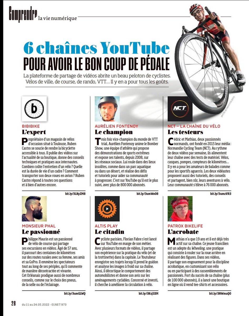 LyonAVelo's tweet photo. 6 chaînes Youtube pour avoir le bon coup de pédale, par @01net https://t.co/Q2s4lUwOUE
