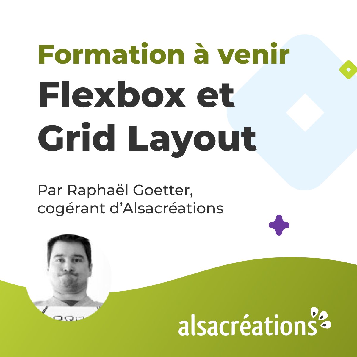alsacreations's tweet photo. Formation à distance - Flexbox et Grid Layout

Du 30 mai au 3 juin inclus, profitez de l’expertise de Raphaël pour vous former à Flexbox et Grid Layout.

🔗 Confirmez votre participation : https://t.co/v1F1lfTHbF

#formationweb #formationFlexbox #formationGridLayout #Qualiopi https://t.co/AE7cX5ffnL