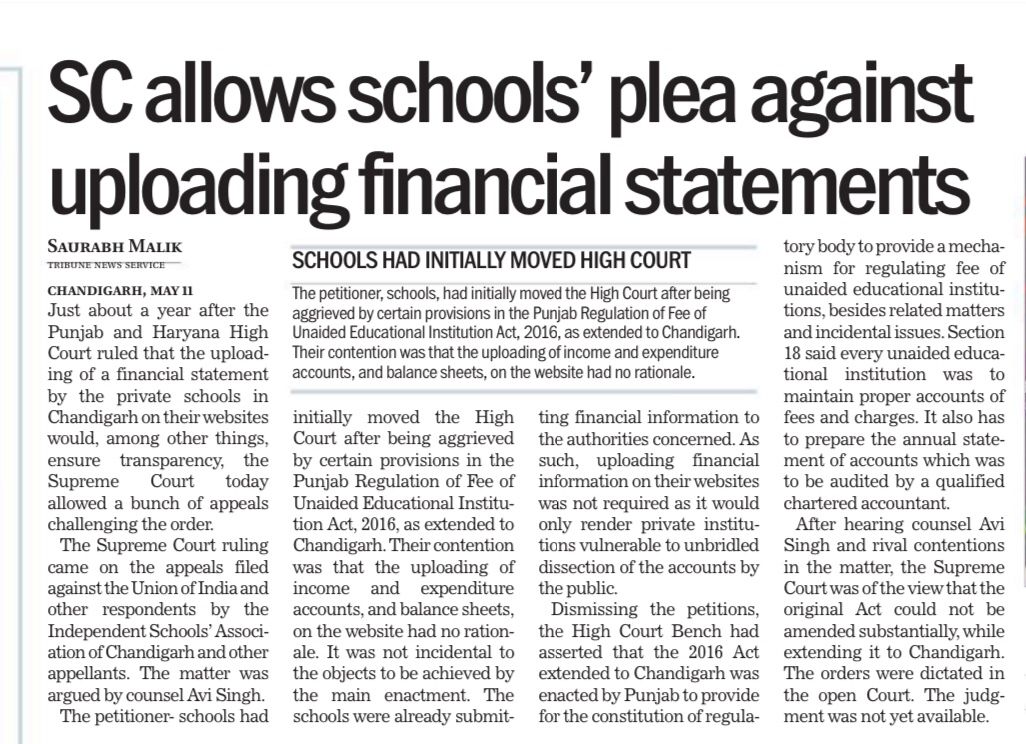 @of_ind THE Pvt. SCHOOLS ENJOY ALL TAX BENEFITS.FOR TRANSPARENCY THEIR ACCOUNTS BE MADE PUBLIC AS ORDERD BY  HIGH COURT.IF THE SUPREME COURT DOES NOT DISMISS THE WEIRED APPEAL THEN CITIZENS OF THIS COUNTRY MUST UNDERSTAND THAT FINANCIAL LOOT AND PLUNDER CANNOT BE CONTROLLED.*