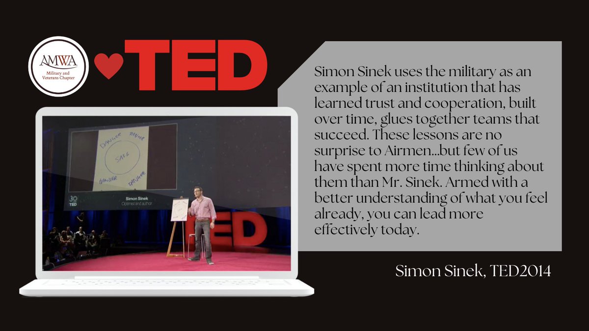 Military and Veterans AMWA (@amwa_military) on Twitter photo Thursday Talks: Simon Sinek uses the military as an example of an institution that has learned trust and cooperation, built over time, glues together teams that succeed.
ted.com/talks/simon_si…
<a href="/AMWADoctors/">AMWA Doctors</a> #FemaleMilDocs #TEDtalks #ThursdayThoughts Thursday Talks: Simon Sinek uses the military as an example of an institution that has learned trust and cooperation, built over time, glues together teams that succeed.
ted.com/talks/simon_si…
<a href="/AMWADoctors/">AMWA Doctors</a> #FemaleMilDocs #TEDtalks #ThursdayThoughts