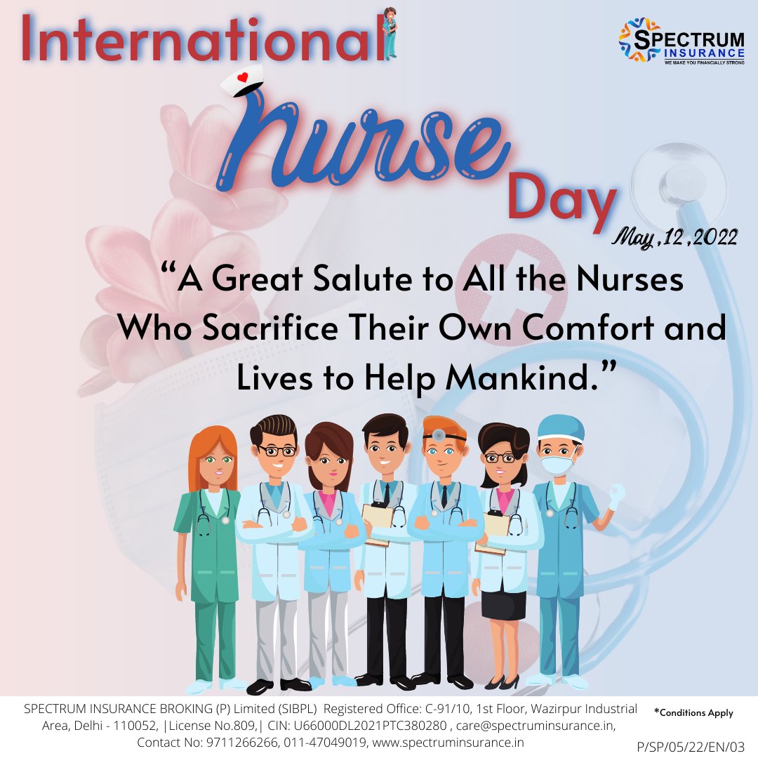 SpectrumInsura2's tweet photo. Happy International Nurses Day!

#spectruminsurance #BefikarHamesha #spectrumbroking #internationalnursesday #insurance #nurse #nursing https://t.co/wSc6NenWxZ