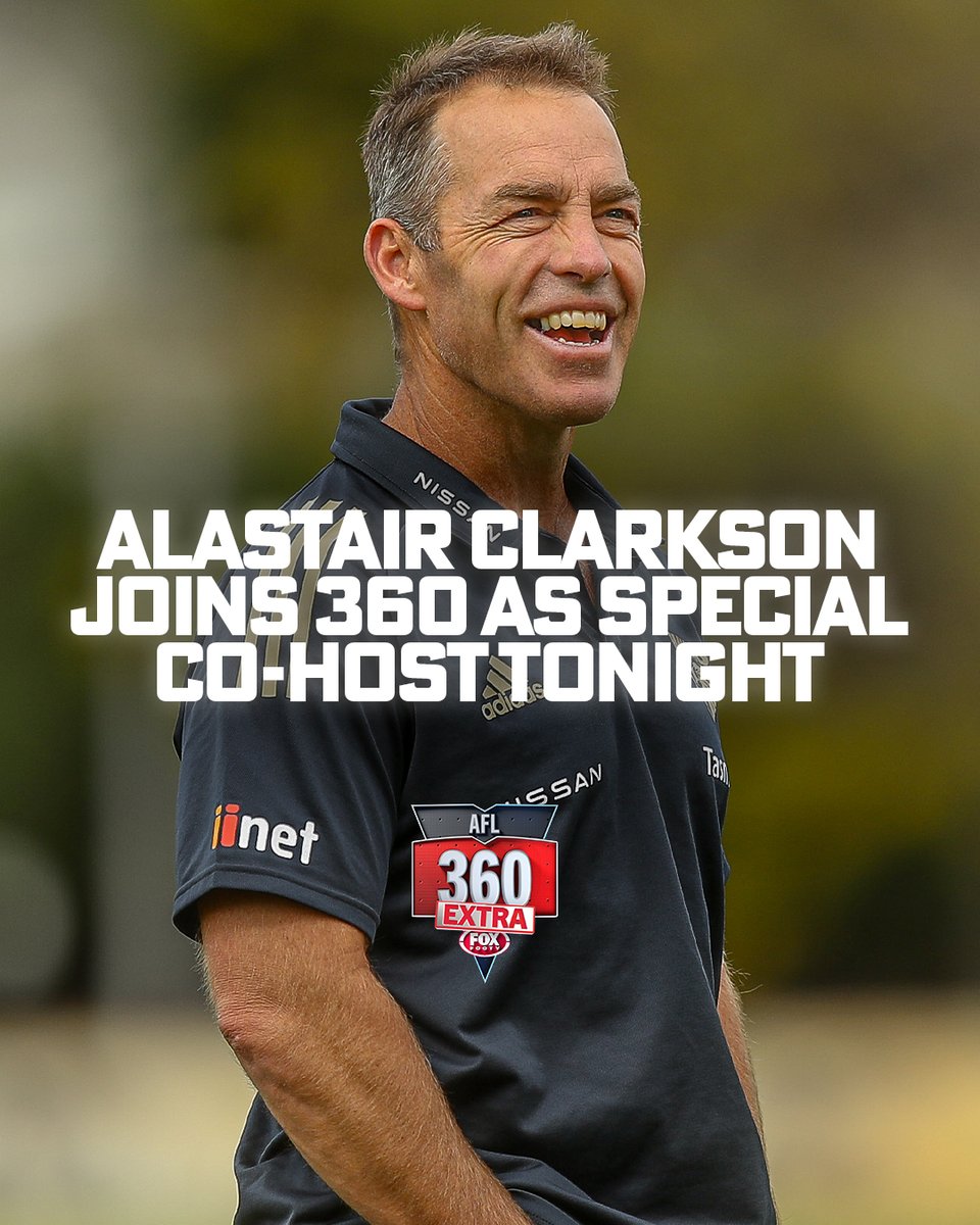 FOXFOOTY's tweet photo. Clarko joins us as co-host tonight on #AFL360 Extra – wonder what they’ll talk about? 🤔

LIVE from 7.30pm on CH 504 🔥 https://t.co/7lBbin4m63