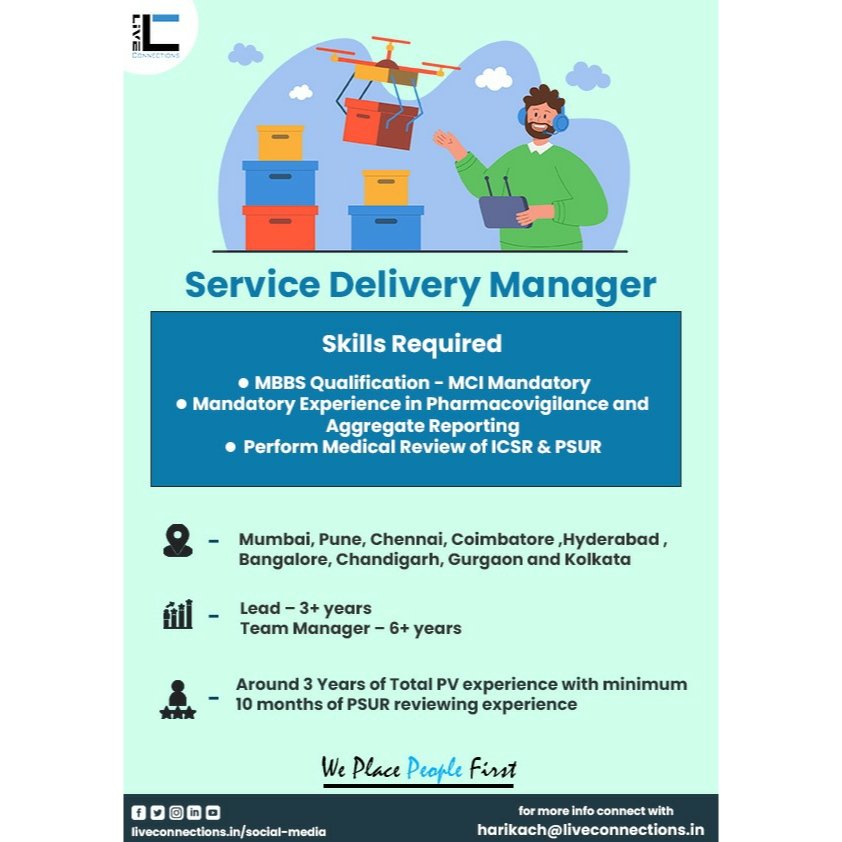 LiveC_Connect's tweet photo. #liveconnections #weplacepeoplefirst #livec #servicedeliverymanager #manager #mbbs #MedicalJobs #icsr #psur https://t.co/My8sW4hJmR