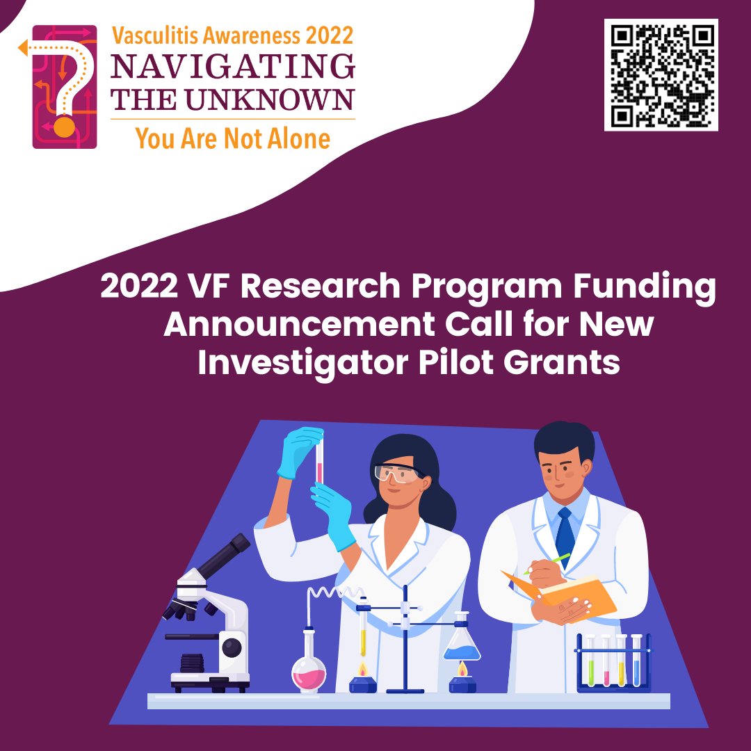VF Supports Young Investigators in 2022
2022 VF Research Program Funding Announcement Call for New Investigator Pilot Grants. Applicants – including international – must be five years or less from fellowship graduation. Share the announcement! vasculitisfoundation.org/.../research-p…