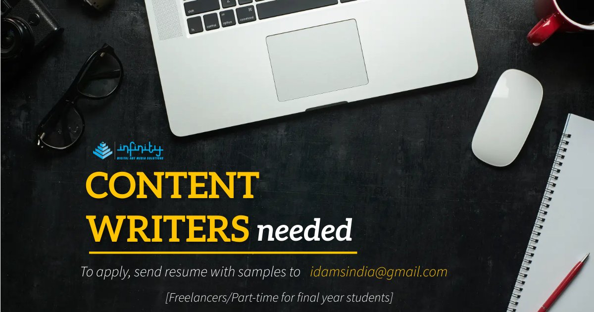 idams_social's tweet photo. IDAMS acquires young talents "Content Writers" for blogs in Technology &amp; Digital Media. Freelancers &amp; Final year students of Media &amp; Communications department from reputed colleges can apply at idamsindia@gmail.com
#Chennai #chennainews #TamilNadu #ContentWriting  #Blog https://t.co/pqXqhob1Wy