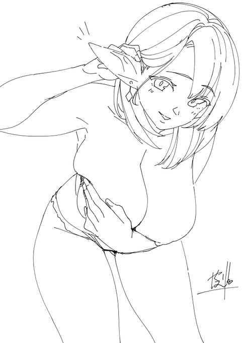 らくがき(`、3_ヽ)_片手じゃ隠しきれないエルフ 