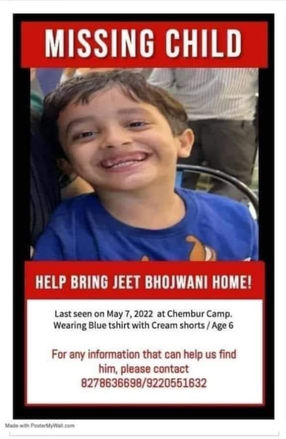 TejuKolhapure's tweet photo. #jeetbhojwani … cannot imagine what the parents are going through … pls help share this post …@MumbaiPolice hope you find him . https://t.co/QGrLHq4hwF