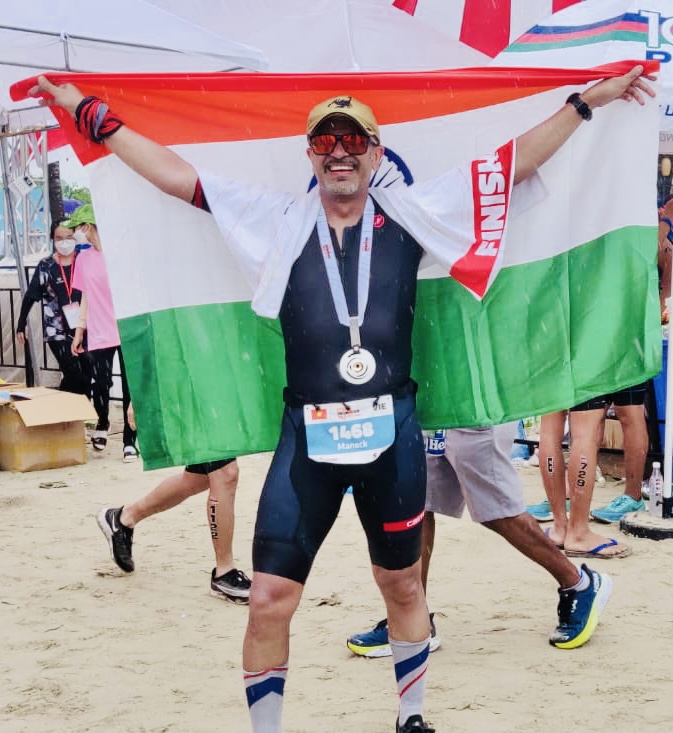 Maneckk's tweet photo. Passion Perseverance &amp; Passion, My first Ironman 70.3, became a reality for me this Sunday in the beautiful country of Vietnam.
As my coach says, the race is just the day you collect the Medal, years of training &amp; burning in the fire is what makes an Ironman. #Ironman #Triathlete https://t.co/NM0Qs3t1jI