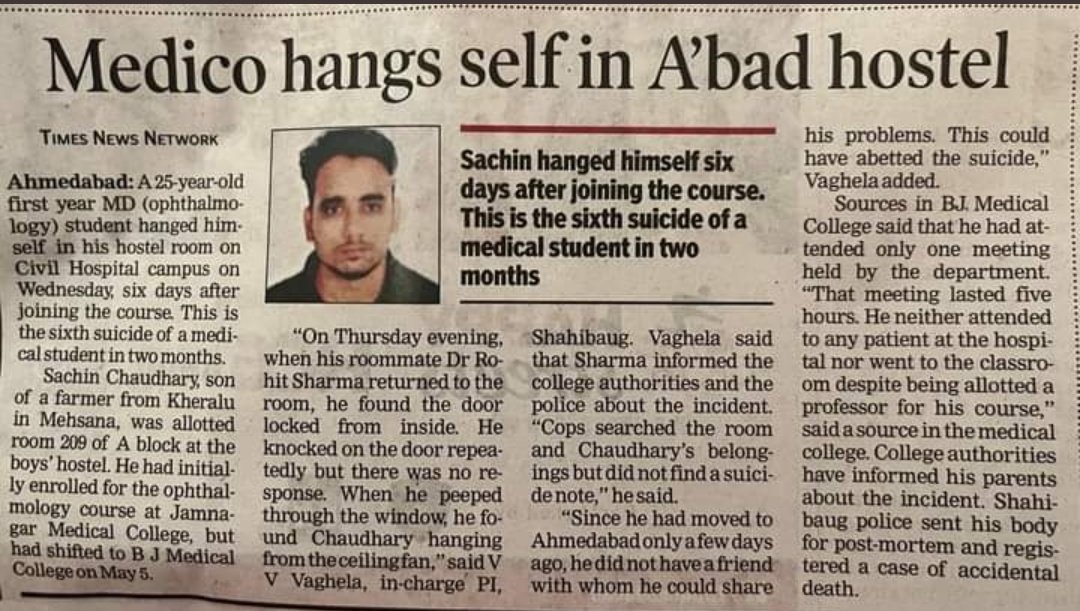 DrManjeet05's tweet photo. @citybrr @Indian__doctor @UPCHAR4 @IMAIndiaOrg "Koi b Doctor Clg me Suicide krne nhi Jata, Pdne aur Specialist bnne Jata hai,
Apki hi Galti hogi HM @mansukhmandviya ji jo ye Doctors suicide krte hai"😔

Only you are responsible for their Demise.

Murder by System and @mansukhmandviya ji.

#NEETPG2022
#POSTPONENEETPG2022 https://t.co/4fkuvr2LOm