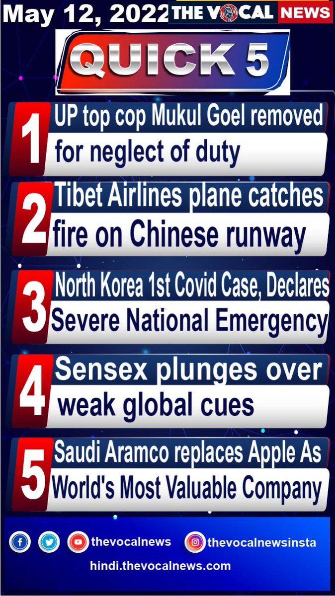 thevocalnews's tweet image. For daily #Quick5 Follow @thevocalnews 

#Quick5 #big5 #breakingnews #Bignews #top5news #thevocalnews