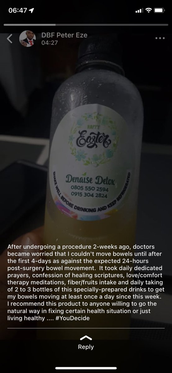 DenaiseblendzNg's tweet image. Review 💃🏽 Wow 🤩 Gloryyyyyyy Glory be to Almighty God 🙏🙏🙏 2-3bottles corrected bowels 🙏 it can only be God @denaiseblendzNg to the World 🌍 #denaiseblendzNg #postoperation