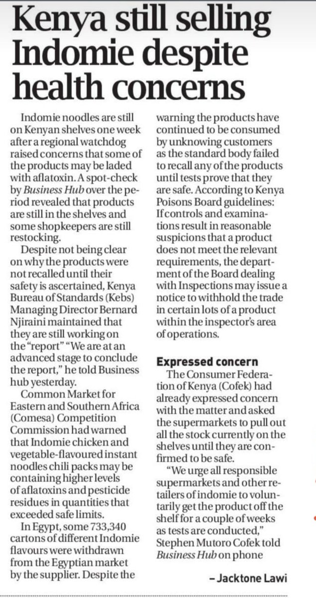 Cofek_Kenya's tweet image. KENYA CONSUMERS on their own as @KEBS_ke look the other way, allowing profiteers to sell contaminated Indomie noodles to unsuspecting consumers. This comes days after the Rwanda govt banned imports ofbthe product from Kenya. Consumers are advised to #BoycottIndomie #CofekRedAlert