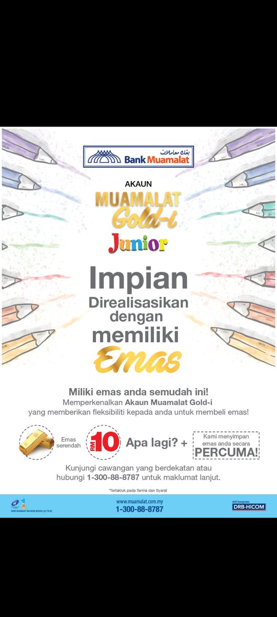 nusyahism's tweet photo. Mulakan pelaburan emas anak anda dari serendah RM10 dengan akaun Muamalat Gold-i Junior dan nikmati diskaun bagi pembelian setiap gram.

#MyBankMuamalat
#Gold https://t.co/9SmvYPaXIz