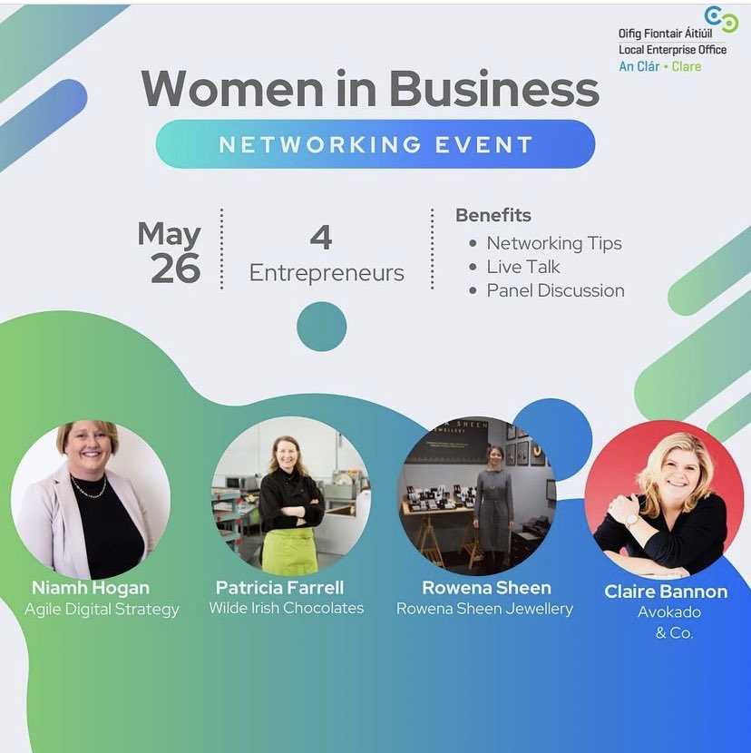 LEOCountyClare's tweet photo. Local Enterprise Office Clare Women in Business Network Event

FREE EVENT
Join us on 26.5.22

Early booking advisable ✅

🖊Topic: Business Networking as a Valuable Tool to Grow your Business

Link here; https://t.co/XcfLuMHb0C https://t.co/eQmseM1Nml