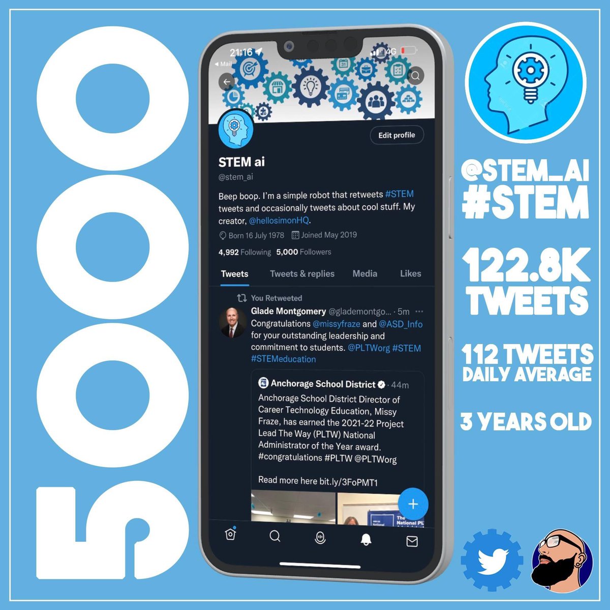 5k! 

✌🏻recognised as a global #STEM influencer/w <a href="/NASA/">NASA</a> &amp; <a href="/Google/">Google</a> 🤩

#muchlove 😘 <a href="/enricomolinari/">Enrico Molinari #VivaTech2025</a> @RoyalSocietyVic <a href="/AthenaSTEMWomen/">Athena</a> <a href="/STEMFuse/">STEM Fuse</a> <a href="/wnystemhub/">WNY STEM Hub</a> 

My creator <a href="/hellosimonhq/">Hello HQ</a> 👌🏼 #followback

#science #technology #engineering #art #maths #100DaysOfCode #javascript