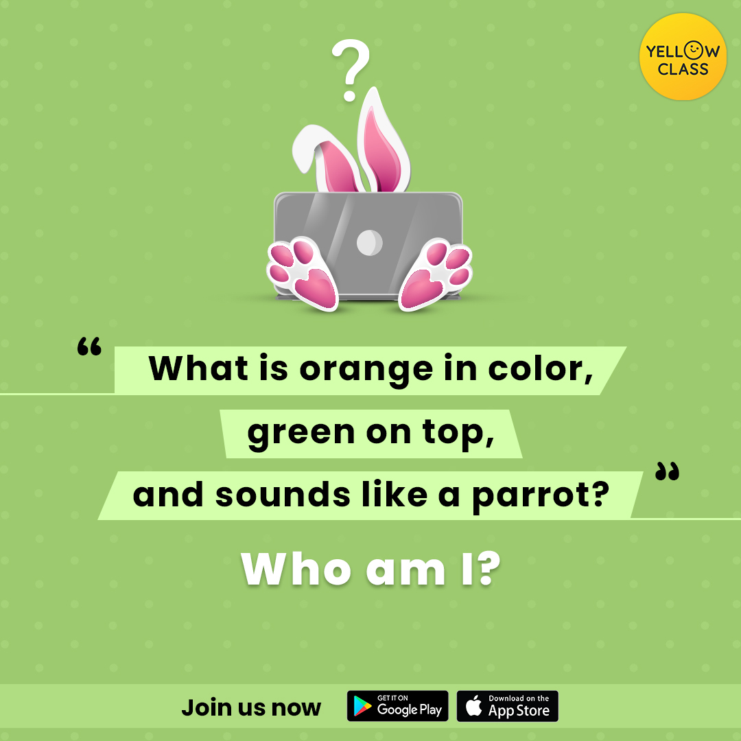 thespeakx's tweet photo. Rabbits love it! Can you guess what we're talking about? Drop your answers in the comments below.
Download the Yellow Class app to learn your favourite skills. https://t.co/x0s8hbrodt
#theyellowclass #skills #Hobbies #onlineclasses #onlineclass #learn #explore #fun #riddles https://t.co/V8mwkLh2uZ