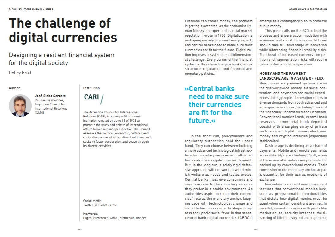 glob_solutions's tweet photo. Is financial system threatened by #digitization? What is the challenge of #DigitalCurrencies? Strong #InternationalCooperation is needed to decrease the threats of increased currency competition – argues @JSiabaSerrate @CARIconsejo in the new #GSJournal: https://t.co/CpkZsYlrV2 https://t.co/GKGiyyQVfE
