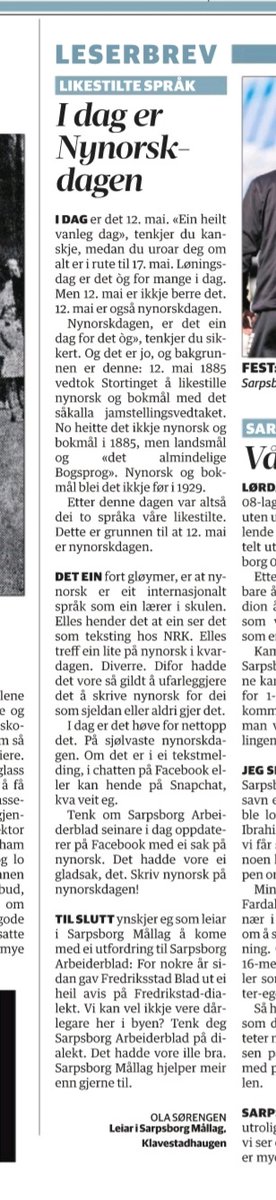 EliasRukla's tweet photo. @noregsmallag Sarpsborg Mållag har skrive nynorsk på Nynorskdagen lokalavisa i dag! #nynorsdagen https://t.co/DT5CLDQnx6